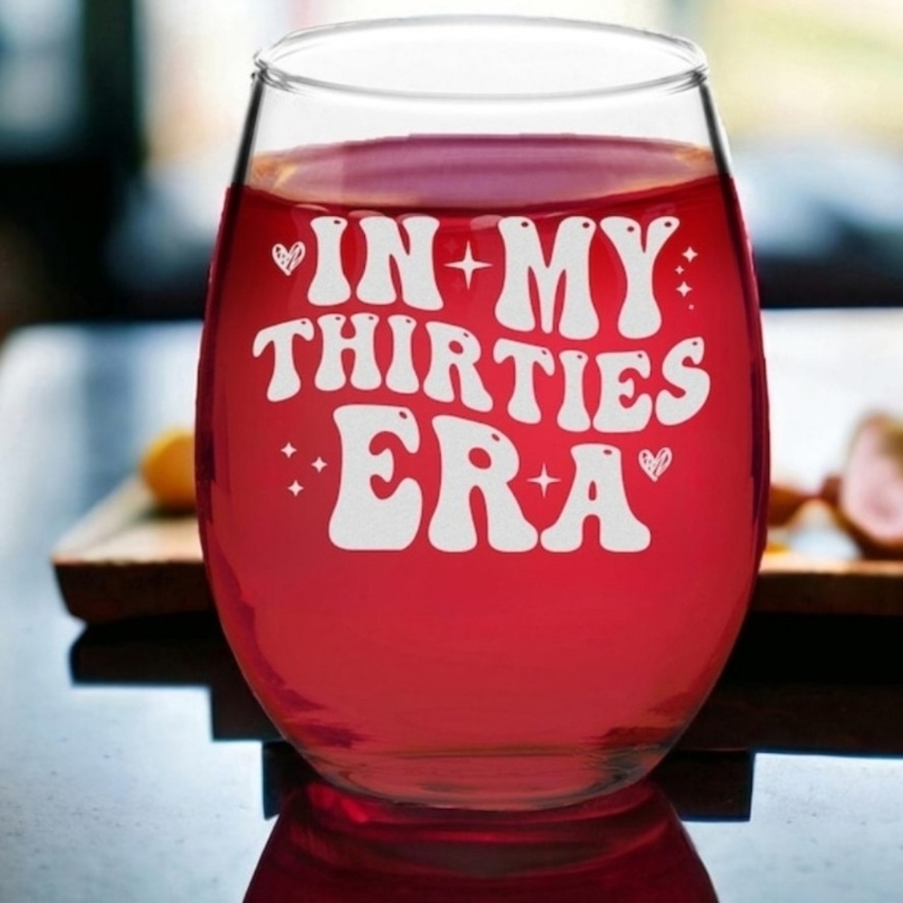 In My Thirties Era Birthday Stemless Wine Glass With Stopper * New*